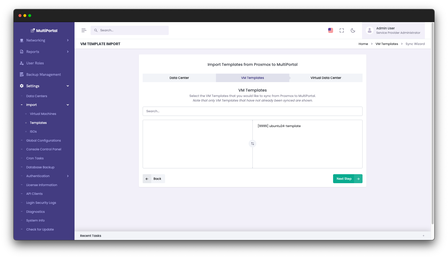 Import template dialog in MultiPortal