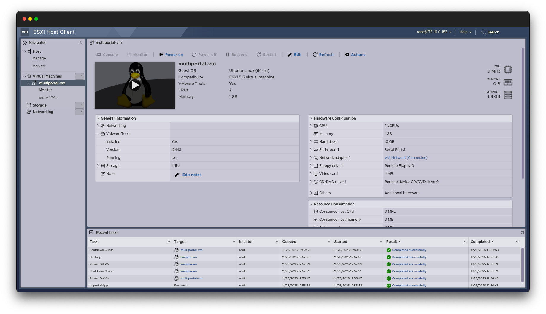 VM on ESXi host ready for migration