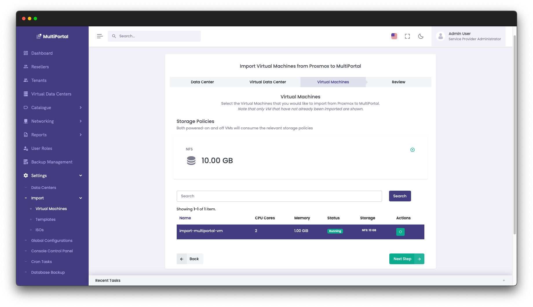 Selecting Tenant and VDC