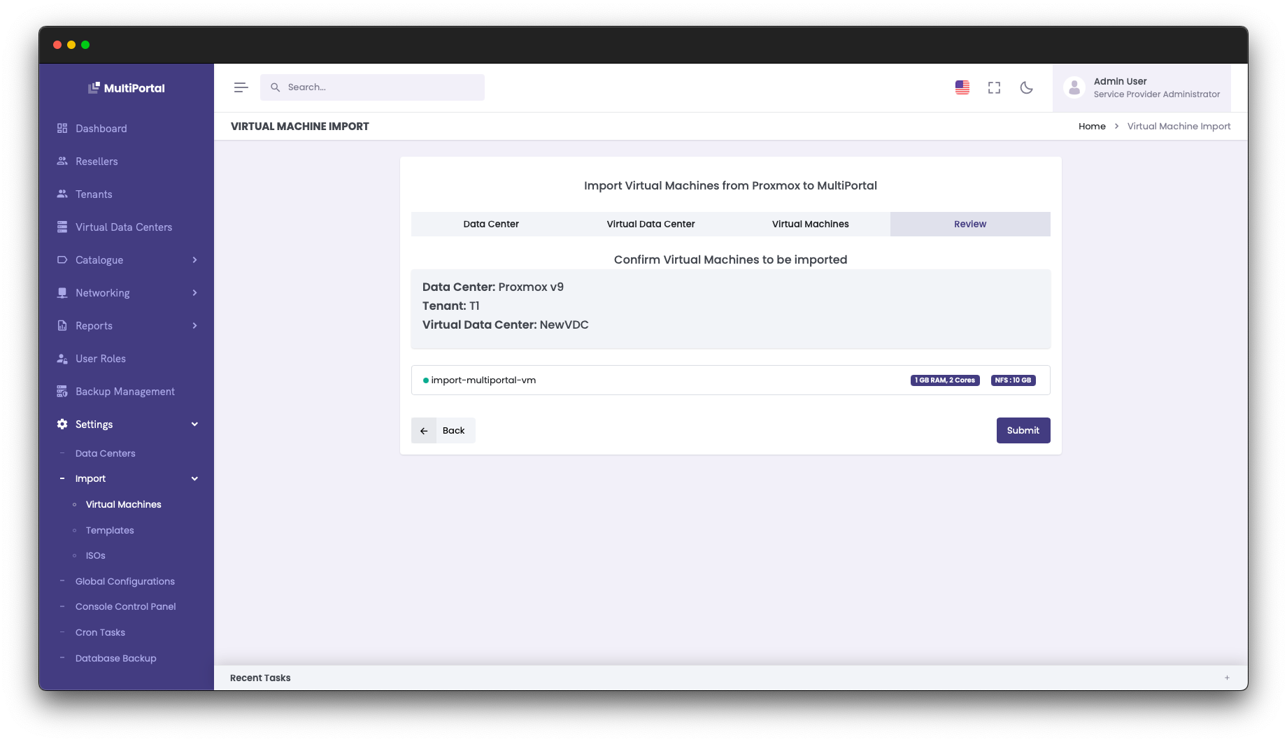 Selecting VM for import