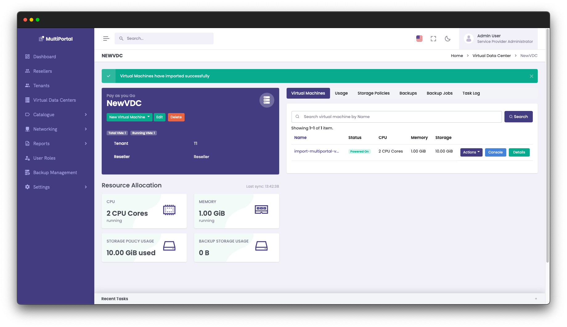 VM successfully imported into MultiPortal