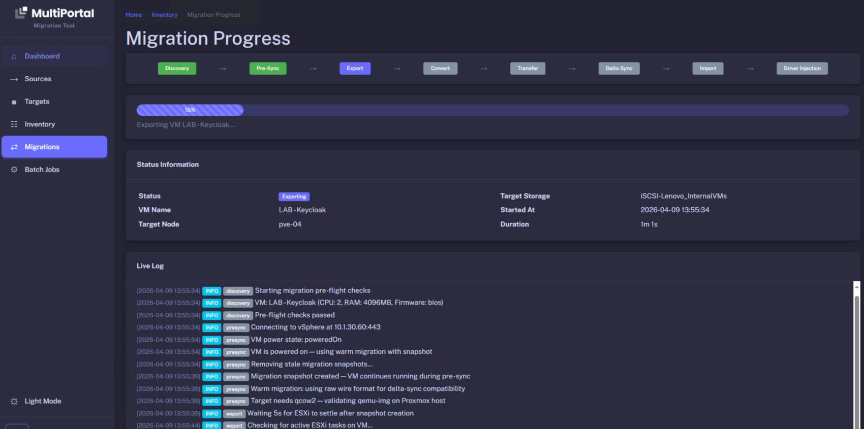 Batch migration progress dashboard